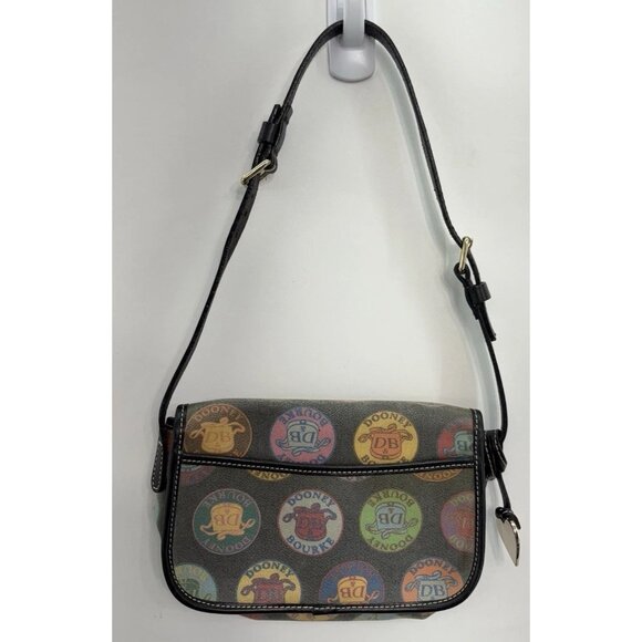 Vintage Dooney & Bourke Shoulder Bag Purse Logo Medallion Colorful Coated Black - Picture 2 of 12